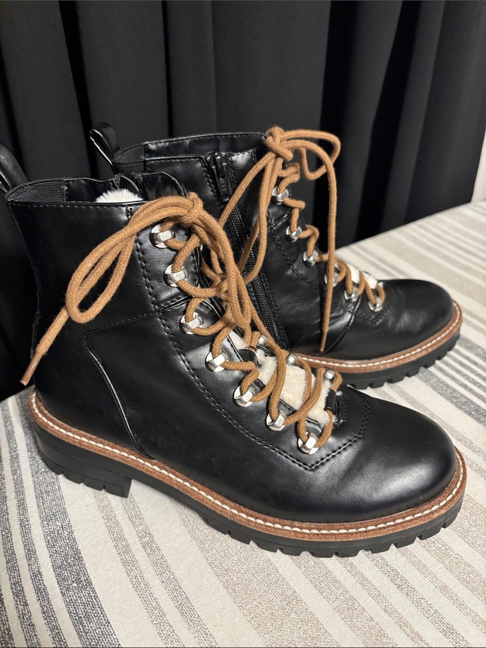 a new day Black  Lace-Up Boots with Tan Laces